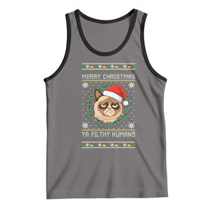Merry Christmas Ya Filthy Humans Cat Tank Top Funny Xmas Grumpy Cat TS11 Deep Heather Black Print Your Wear