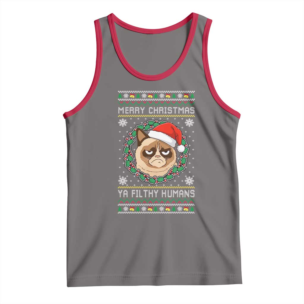 Merry Christmas Ya Filthy Humans Cat Tank Top Funny Xmas Grumpy Cat TS11 Deep Heather Red Print Your Wear