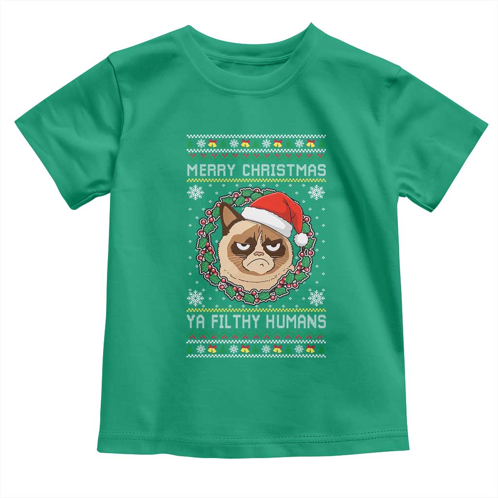 Merry Christmas Ya Filthy Humans Cat Toddler T Shirt Funny Xmas Grumpy Cat TS11 Irish Green Print Your Wear