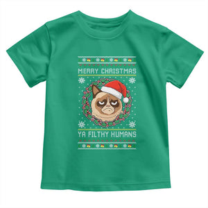 Merry Christmas Ya Filthy Humans Cat Toddler T Shirt Funny Xmas Grumpy Cat TS11 Irish Green Print Your Wear