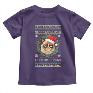 Merry Christmas Ya Filthy Humans Cat Toddler T Shirt Funny Xmas Grumpy Cat TS11 Purple Print Your Wear