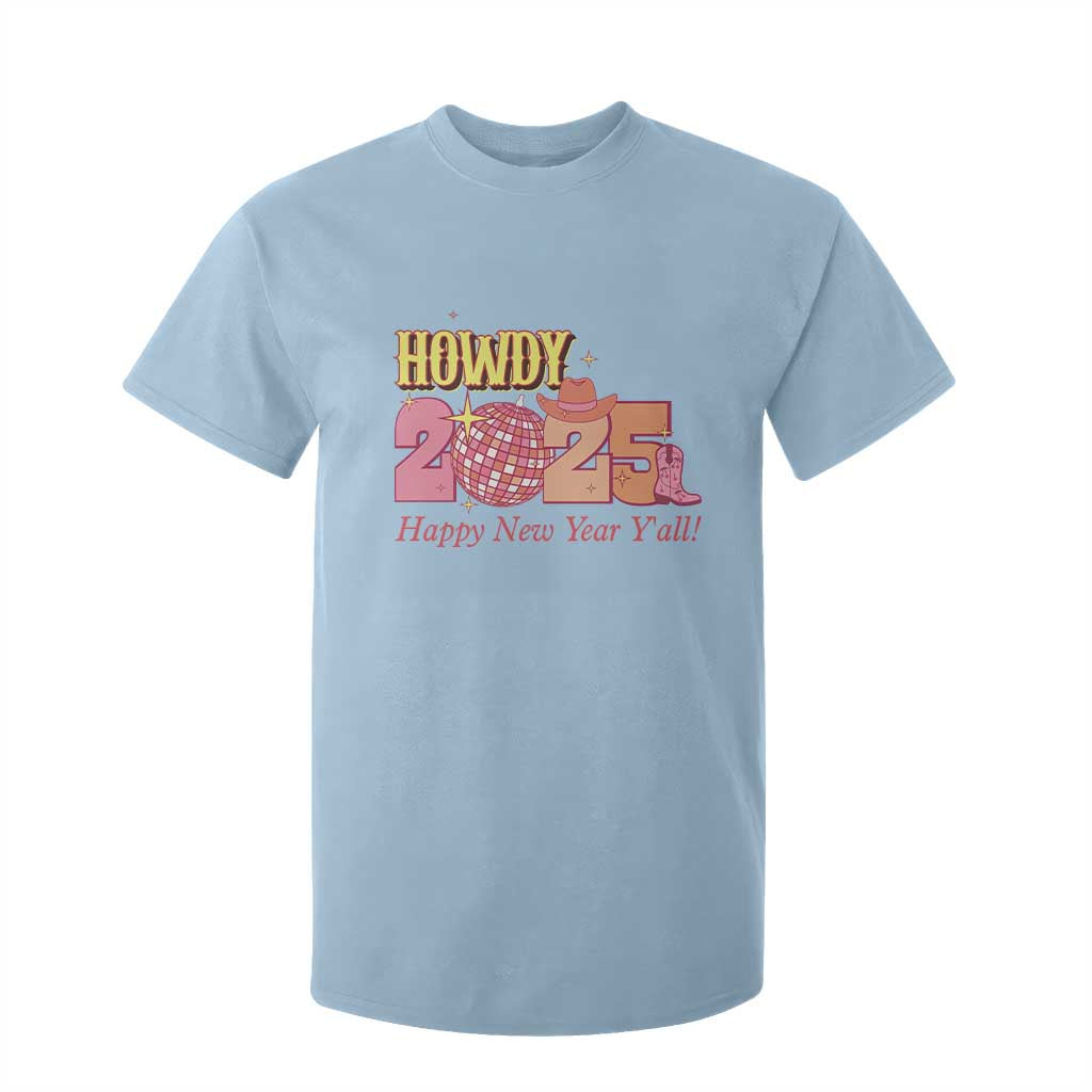 Howdy 2025 T Shirt For Kid Happy New Year Y'all Sparkling Cowgirl TS11 Light Blue Print Your Wear