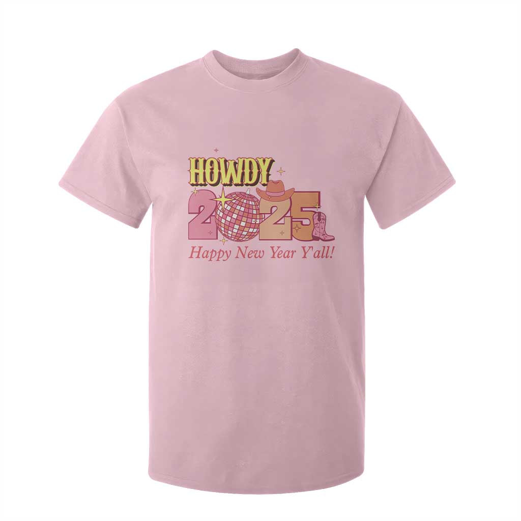Howdy 2025 T Shirt For Kid Happy New Year Y'all Sparkling Cowgirl TS11 Light Pink Print Your Wear