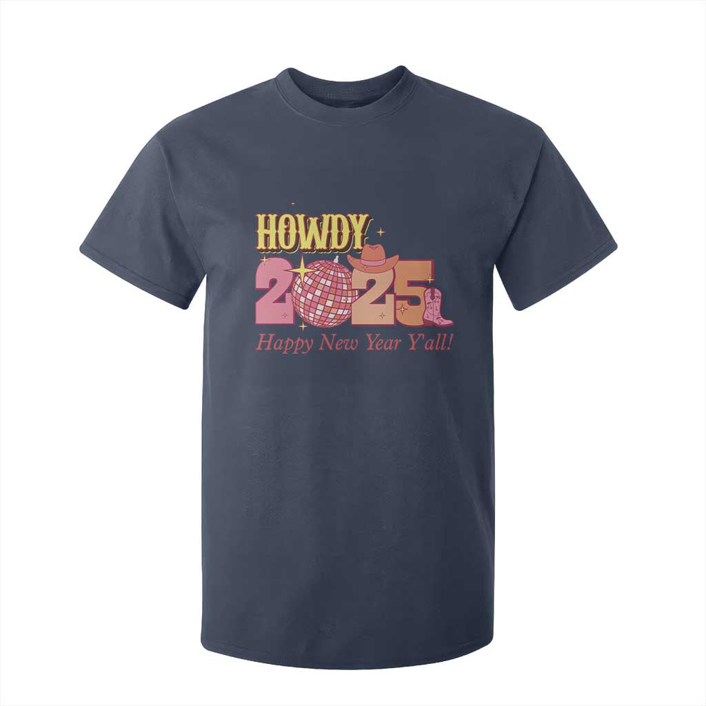 Howdy 2025 T Shirt For Kid Happy New Year Y'all Sparkling Cowgirl TS11 Navy Print Your Wear