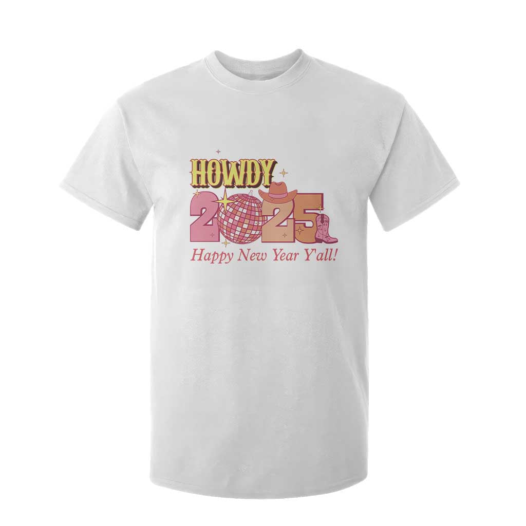Howdy 2025 T Shirt For Kid Happy New Year Y'all Sparkling Cowgirl TS11 White Print Your Wear