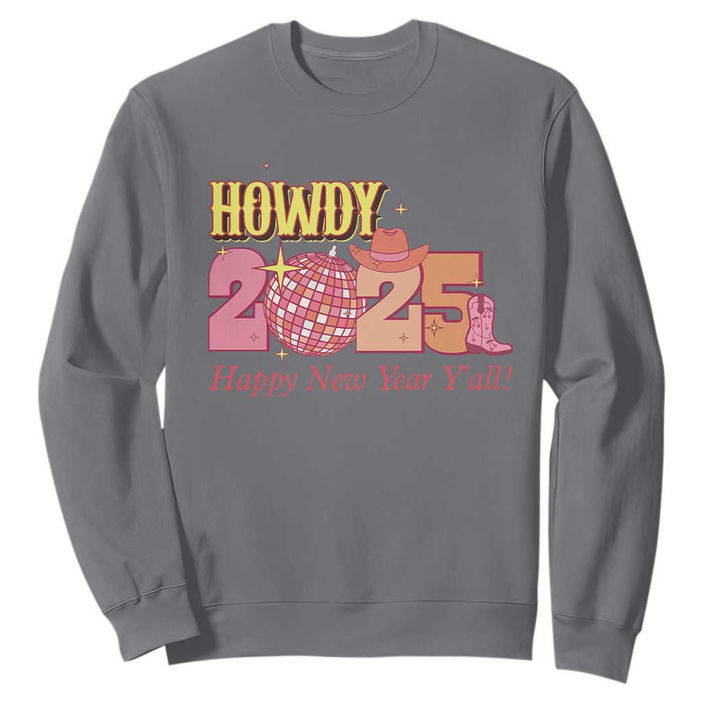 Howdy 2025 Sweatshirt Happy New Year Y'all Sparkling Cowgirl TS11 Charcoal Print Your Wear