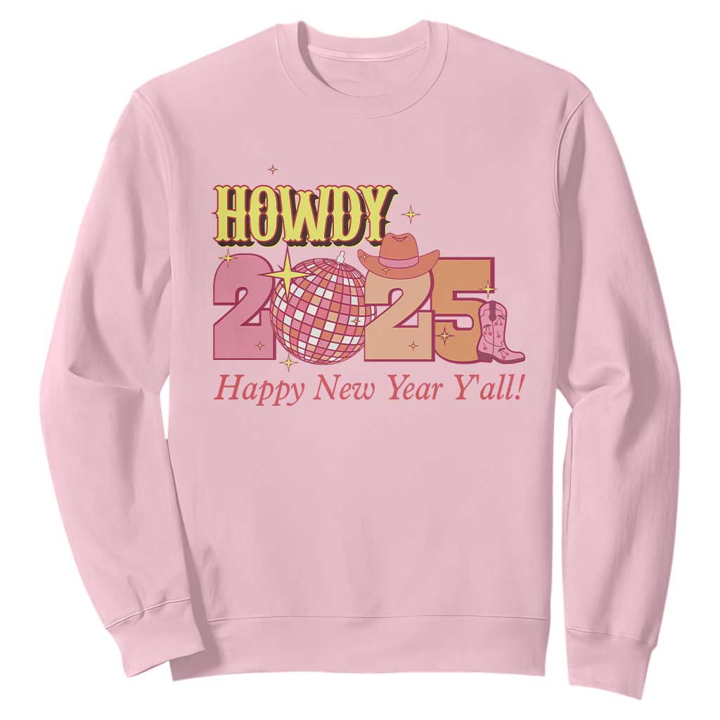 Howdy 2025 Sweatshirt Happy New Year Y'all Sparkling Cowgirl TS11 Light Pink Print Your Wear