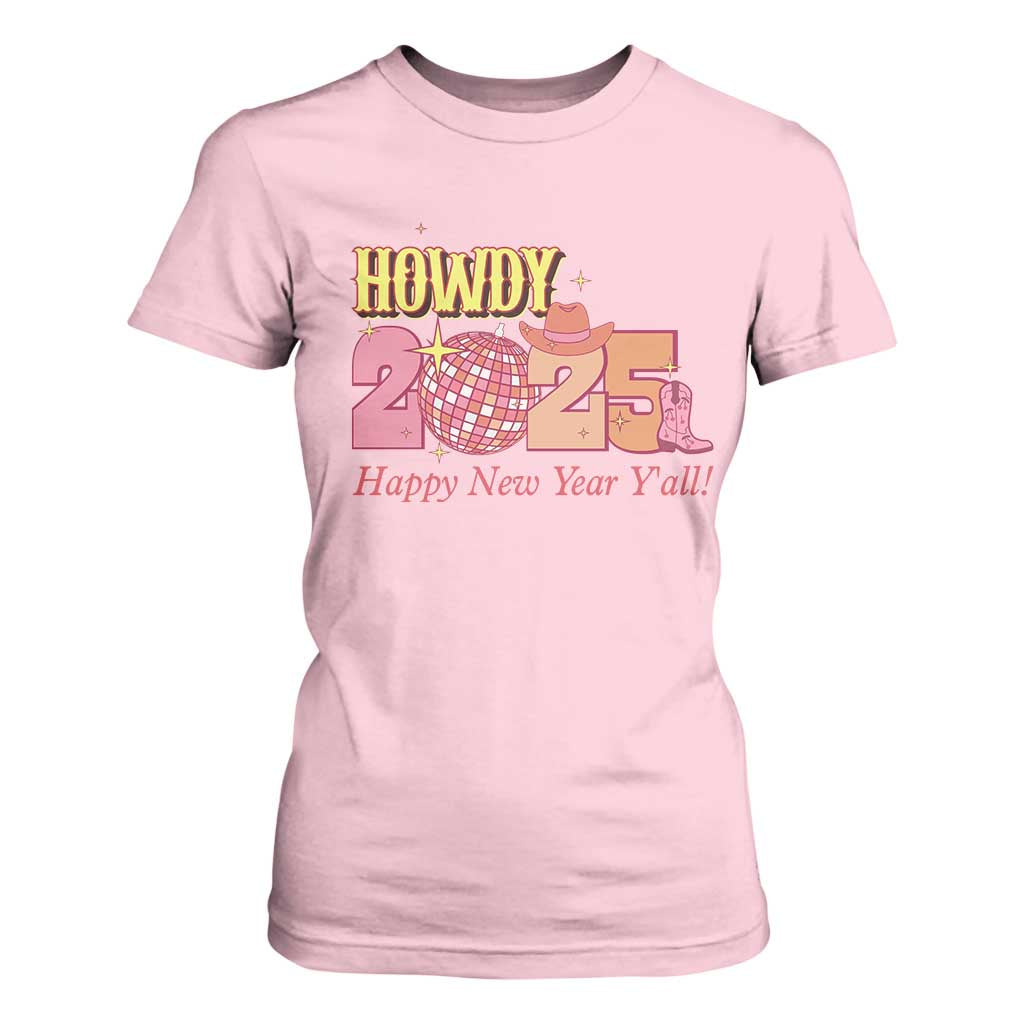 Howdy 2025 T Shirt For Women Happy New Year Y'all Sparkling Cowgirl TS11 Light Pink Print Your Wear