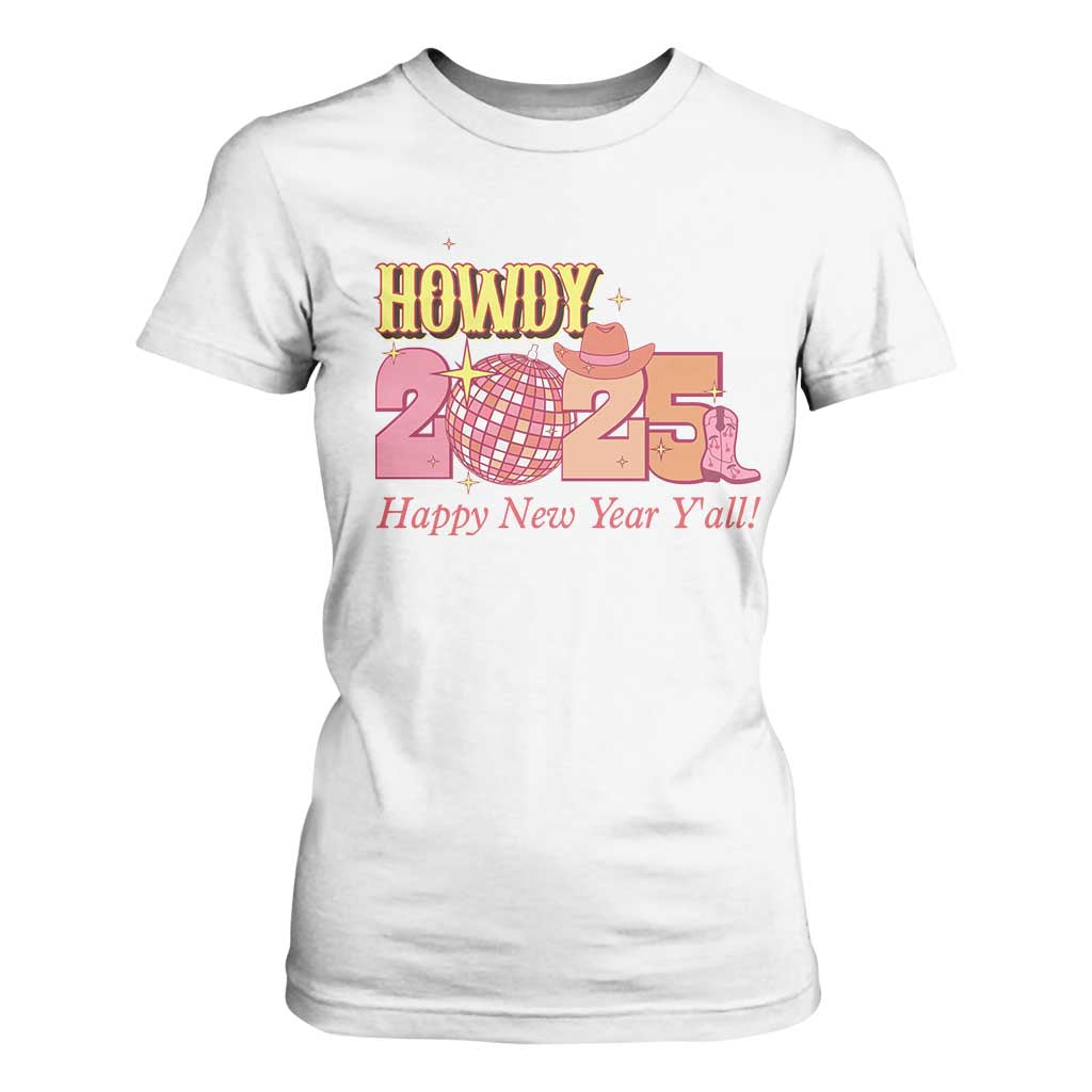 Howdy 2025 T Shirt For Women Happy New Year Y'all Sparkling Cowgirl TS11 White Print Your Wear