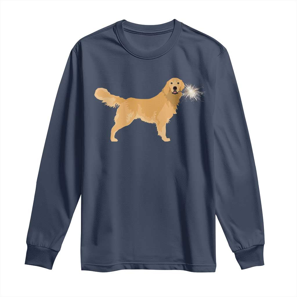 Funny Golden Retriever Dog New Year 2025 Fireworks Long Sleeve Shirt TS11 Navy Print Your Wear
