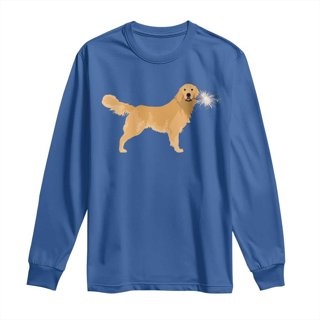 Funny Golden Retriever Dog New Year 2025 Fireworks Long Sleeve Shirt TS11 Royal Blue Print Your Wear