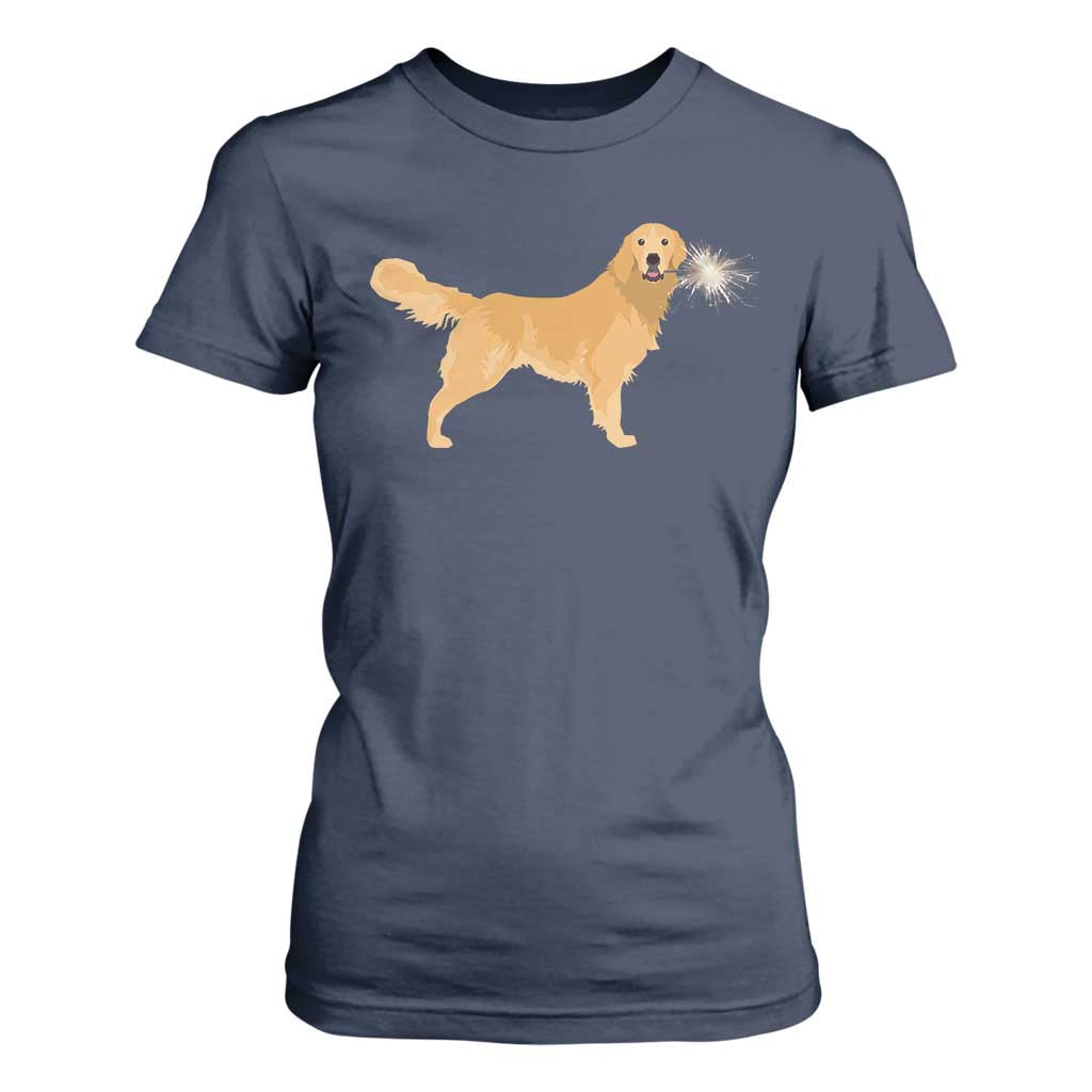 Funny Golden Retriever Dog New Year 2025 Fireworks T Shirt For Women TS11 Navy Print Your Wear