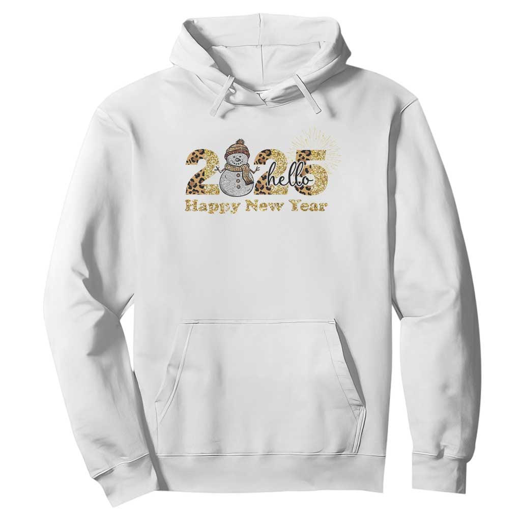 Hello 2025 Happy New Year Hoodie Fireworks Snowman TS11 White Print Your Wear