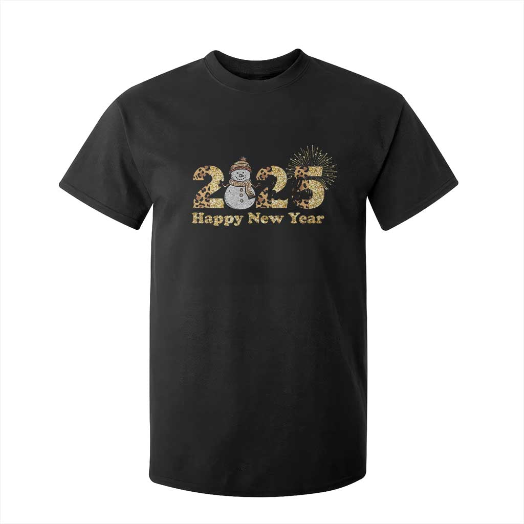 Hello 2025 Happy New Year T Shirt For Kid Fireworks Snowman TS11 Black Print Your Wear