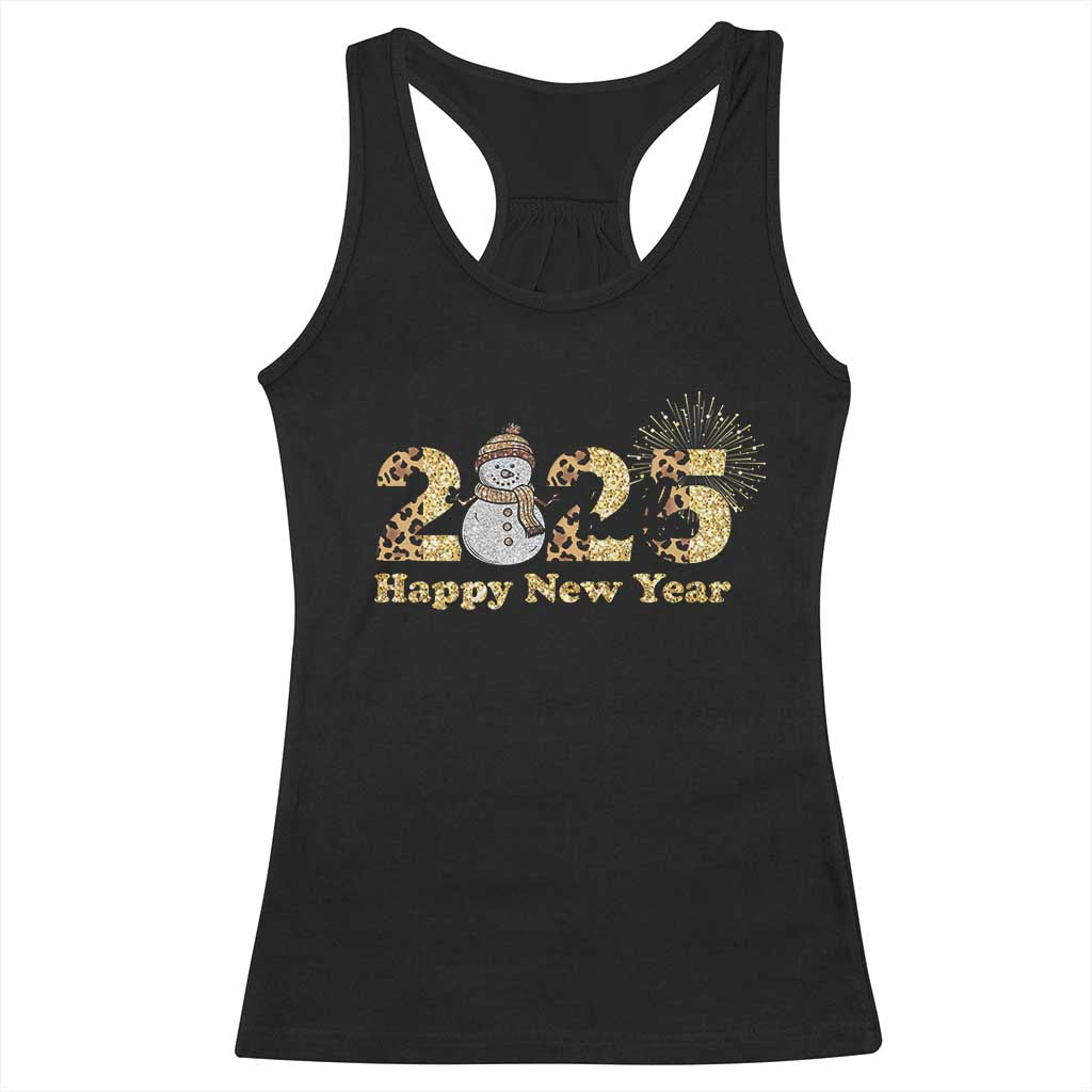 Hello 2025 Happy New Year Racerback Tank Top Fireworks Snowman TS11 Black Print Your Wear