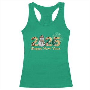 Hello 2025 Happy New Year Racerback Tank Top Fireworks Snowman TS11 Irish Green Print Your Wear