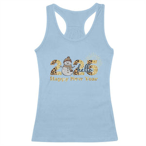 Hello 2025 Happy New Year Racerback Tank Top Fireworks Snowman TS11 Light Blue Print Your Wear