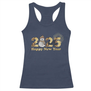 Hello 2025 Happy New Year Racerback Tank Top Fireworks Snowman TS11 Navy Print Your Wear