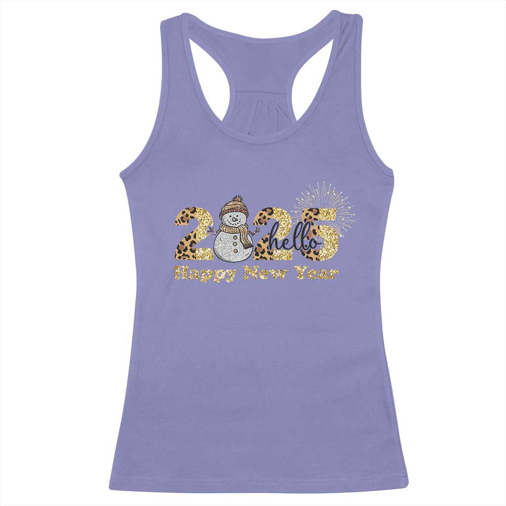 Hello 2025 Happy New Year Racerback Tank Top Fireworks Snowman TS11 Violet Print Your Wear