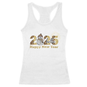 Hello 2025 Happy New Year Racerback Tank Top Fireworks Snowman TS11 White Print Your Wear