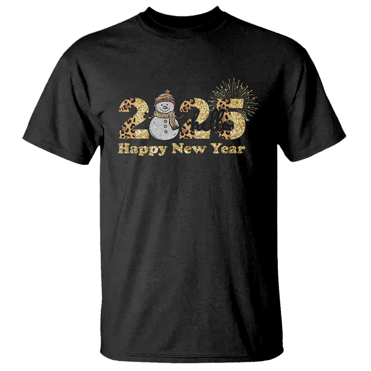 Hello 2025 Happy New Year T Shirt Fireworks Snowman TS11 Black Print Your Wear