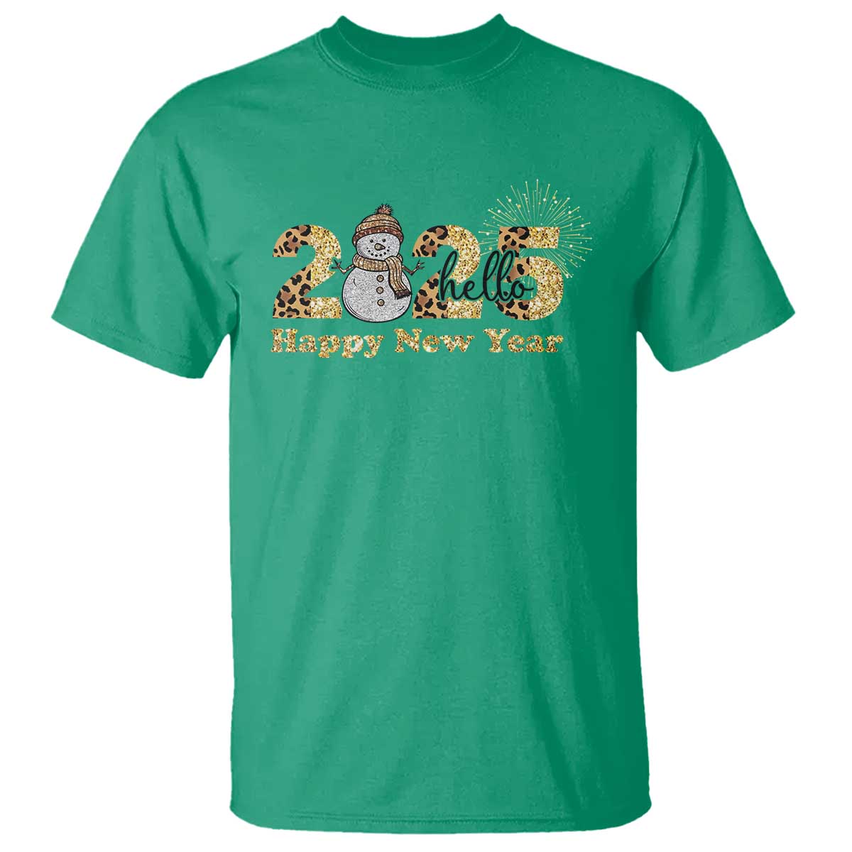 Hello 2025 Happy New Year T Shirt Fireworks Snowman TS11 Irish Green Print Your Wear