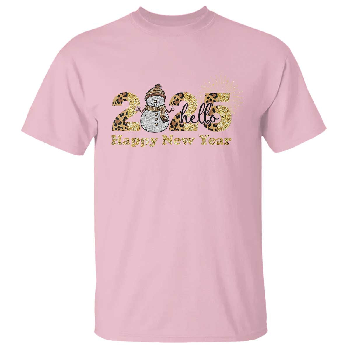 Hello 2025 Happy New Year T Shirt Fireworks Snowman TS11 Light Pink Print Your Wear