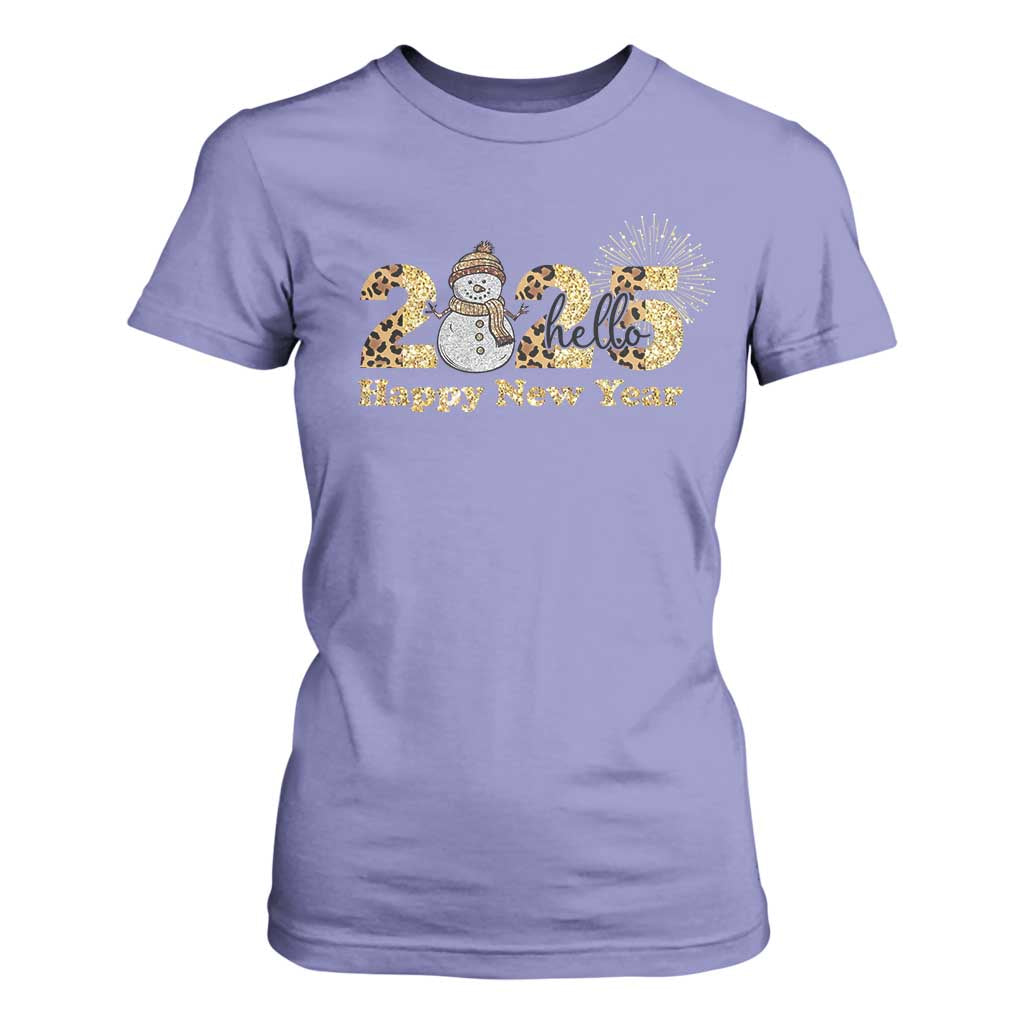 Hello 2025 Happy New Year T Shirt For Women Fireworks Snowman TS11 Violet Print Your Wear