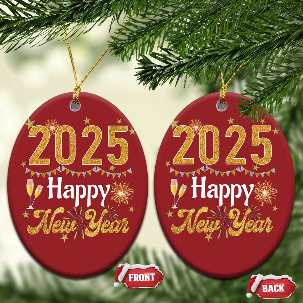 Happy New Year 2025 Christmas Ornament New Year's Eve Party Family Matching TS11 Oval Red Print Your Wear