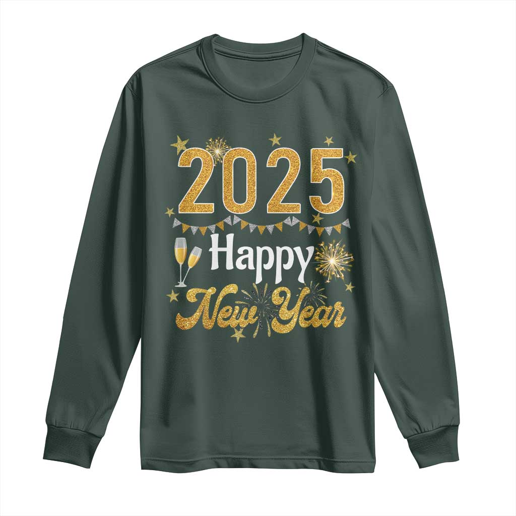Happy New Year 2025 Long Sleeve Shirt New Year's Eve Party Family Matching TS11 Dark Forest Green Print Your Wear
