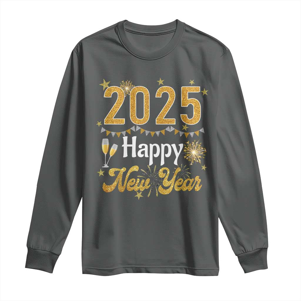 Happy New Year 2025 Long Sleeve Shirt New Year's Eve Party Family Matching TS11 Dark Heather Print Your Wear