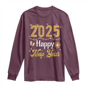 Happy New Year 2025 Long Sleeve Shirt New Year's Eve Party Family Matching TS11 Maroon Print Your Wear