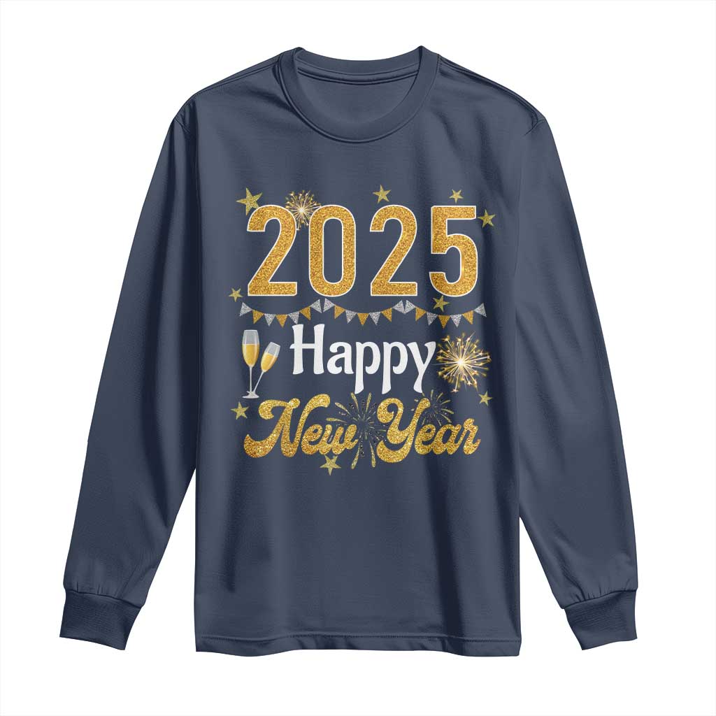 Happy New Year 2025 Long Sleeve Shirt New Year's Eve Party Family Matching TS11 Navy Print Your Wear