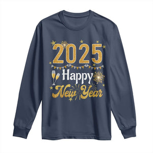 Happy New Year 2025 Long Sleeve Shirt New Year's Eve Party Family Matching TS11 Navy Print Your Wear