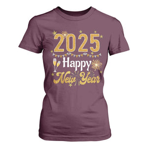 Happy New Year 2025 T Shirt For Women New Year's Eve Party Family Matching TS11 Maroon Print Your Wear