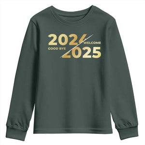 Happy New Year 2025 Goodbye 2024 Welcome 2025 Youth Sweatshirt TS11 Dark Forest Green Print Your Wear