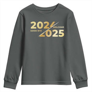 Happy New Year 2025 Goodbye 2024 Welcome 2025 Youth Sweatshirt TS11 Dark Heather Print Your Wear