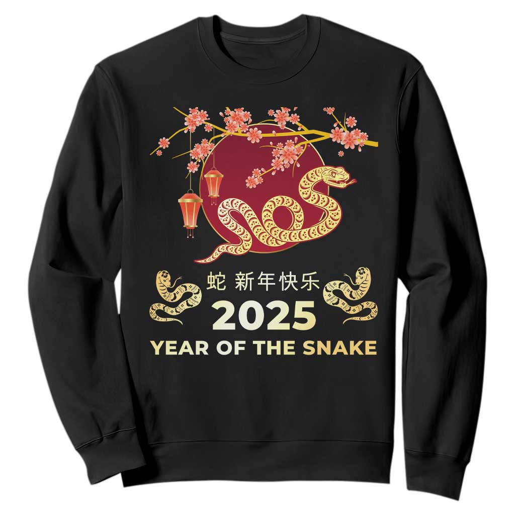 Chinese Lunar New Year 2025 Year Of The Snake Sweatshirt Cherry Blossom TS11 Black Print Your Wear