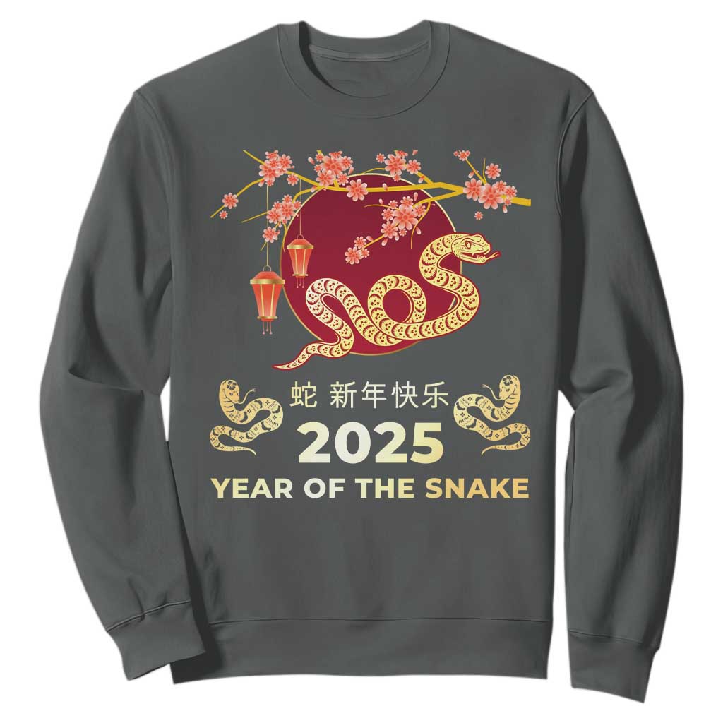 Chinese Lunar New Year 2025 Year Of The Snake Sweatshirt Cherry Blossom TS11 Dark Heather Print Your Wear