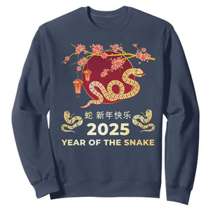 Chinese Lunar New Year 2025 Year Of The Snake Sweatshirt Cherry Blossom TS11 Navy Print Your Wear
