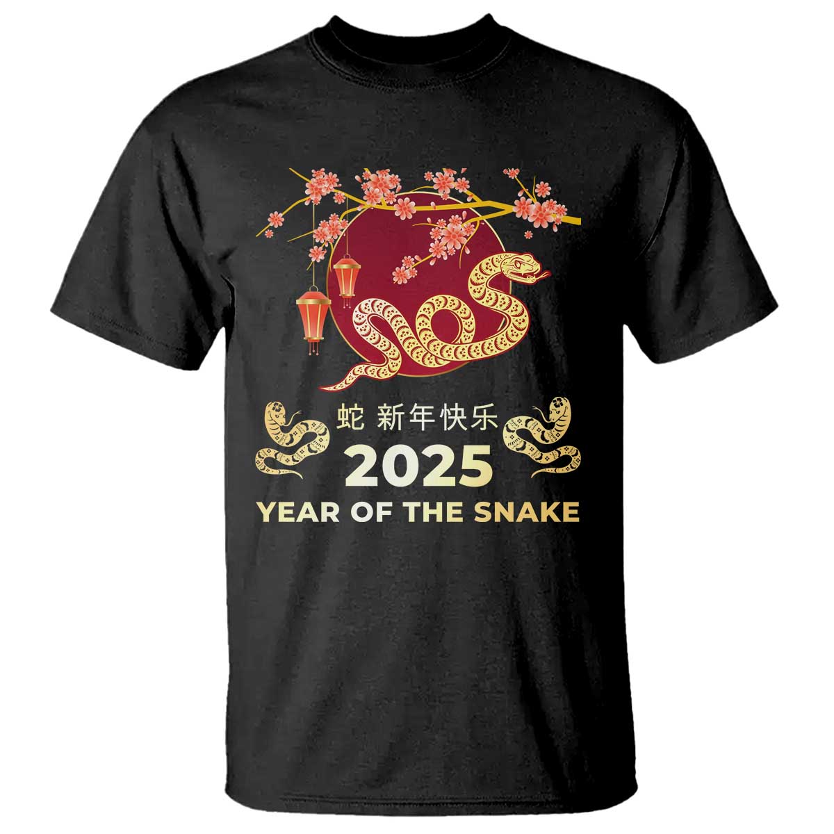 Chinese Lunar New Year 2025 Year Of The Snake T Shirt Cherry Blossom TS11 Black Print Your Wear