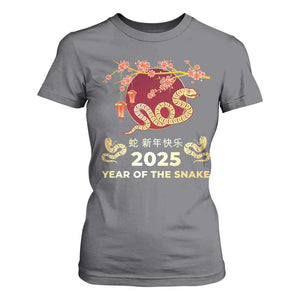 Chinese Lunar New Year 2025 Year Of The Snake T Shirt For Women Cherry Blossom TS11 Charcoal Print Your Wear