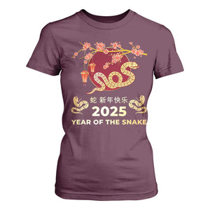 Chinese Lunar New Year 2025 Year Of The Snake T Shirt For Women Cherry Blossom TS11 Maroon Print Your Wear