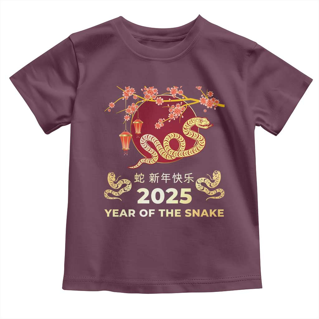 Chinese Lunar New Year 2025 Year Of The Snake Toddler T Shirt Cherry Blossom TS11 Maroon Print Your Wear