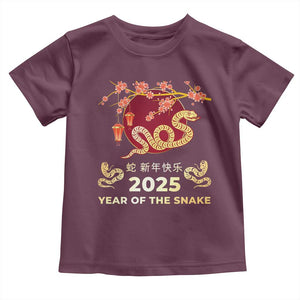 Chinese Lunar New Year 2025 Year Of The Snake Toddler T Shirt Cherry Blossom TS11 Maroon Print Your Wear