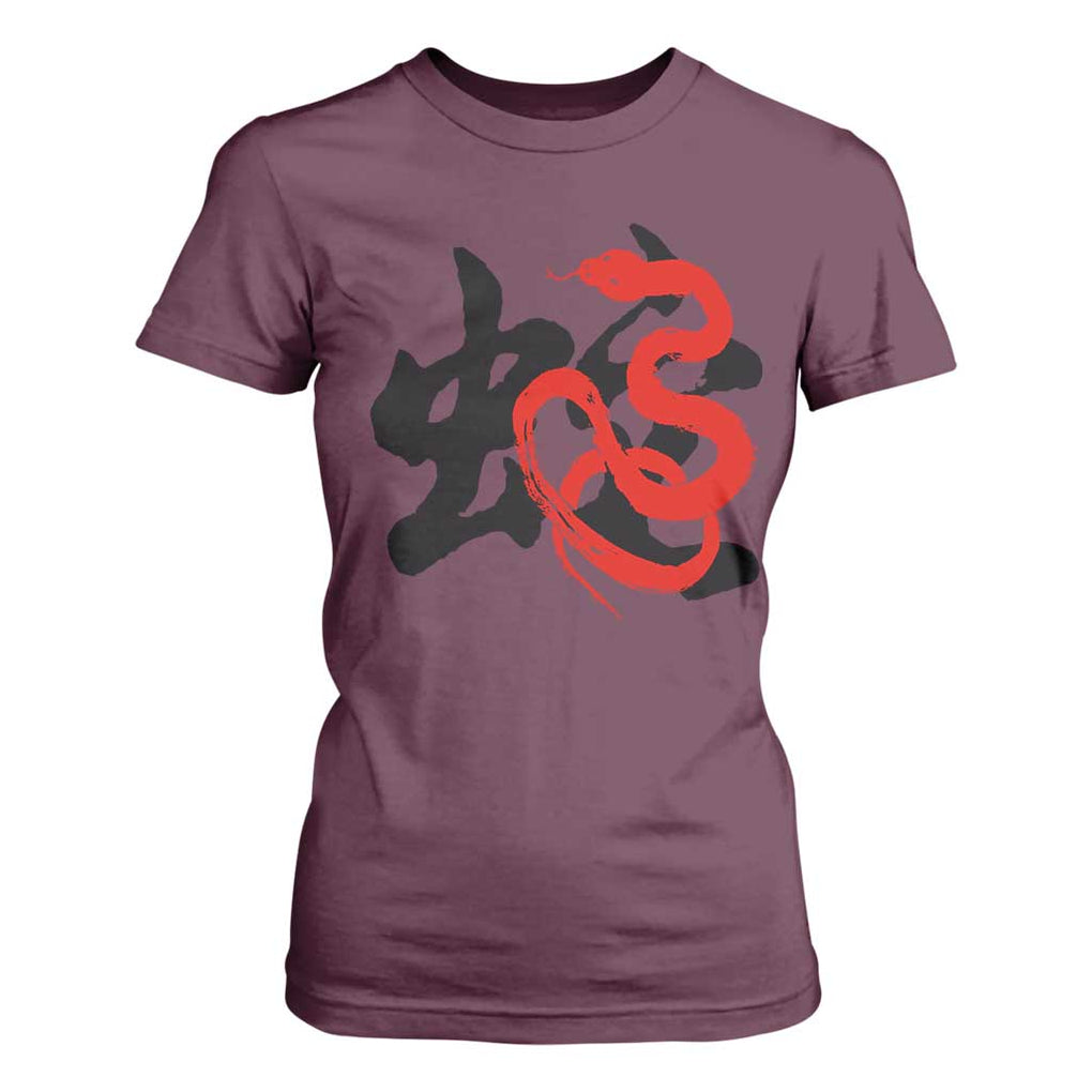 Happy Chinese New Year 2025 T Shirt For Women Calligraphy Year Of The Snake TS11 Maroon Print Your Wear