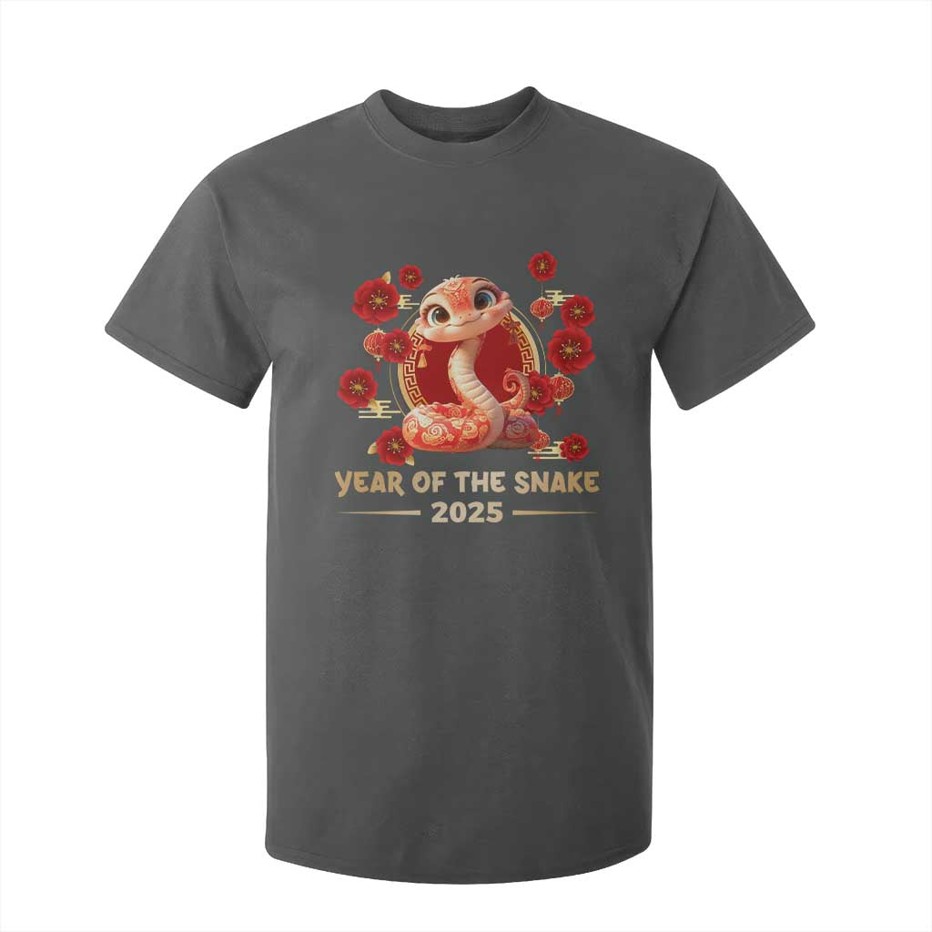 Happy Chinese New Year 2025 T Shirt For Kid Year Of The Snake Flowers TS11 Dark Heather Print Your Wear
