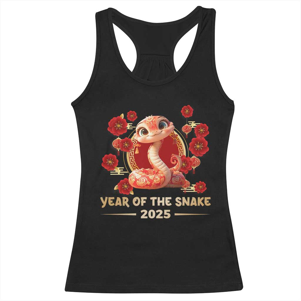 Happy Chinese New Year 2025 Racerback Tank Top Year Of The Snake Flowers TS11 Black Print Your Wear