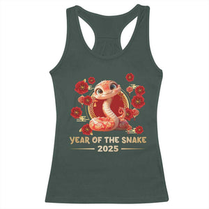 Happy Chinese New Year 2025 Racerback Tank Top Year Of The Snake Flowers TS11 Dark Forest Green Print Your Wear