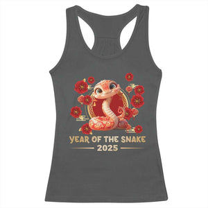 Happy Chinese New Year 2025 Racerback Tank Top Year Of The Snake Flowers TS11 Dark Heather Print Your Wear